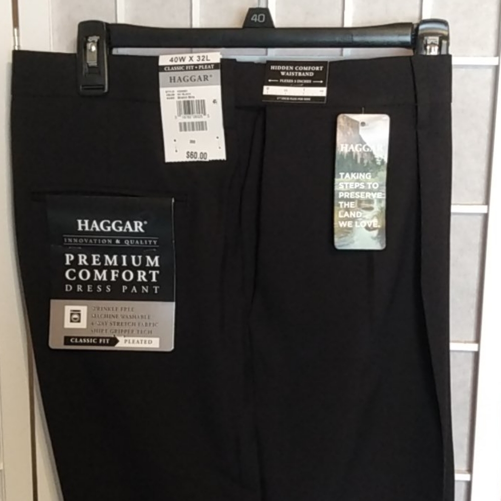 Haggar Black Men’s Dress Pants‎ NWT Size 40 x 32L - Double Pleated Front